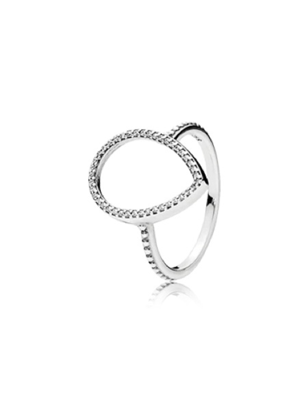 Pandora Sterling Silver Pavé Open Teardrop Ring - Silver